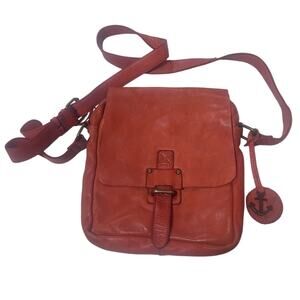 HARBOUR 2nd Soft Leather Crossbody Messenger Bag Burnt Orange Flap Zip Adj Strap